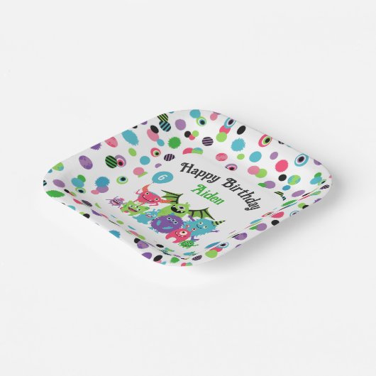 Monster Mash Naam & Leeftijd Verjaardagsfeest Papieren Bordje (Gebogen)