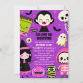 Monster Mash Paarse Kinder Halloween Verjaardagsfe Kaart (Voorkant)