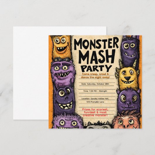 Monster Mash Party beroemd gemaakt door Schattige Kaart (Voorkant / Achterkant)