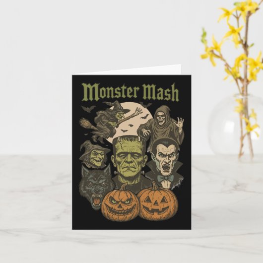 Monster Mash Retro Halloween Grappig Monster Spook Kaart (Gele Bloem)