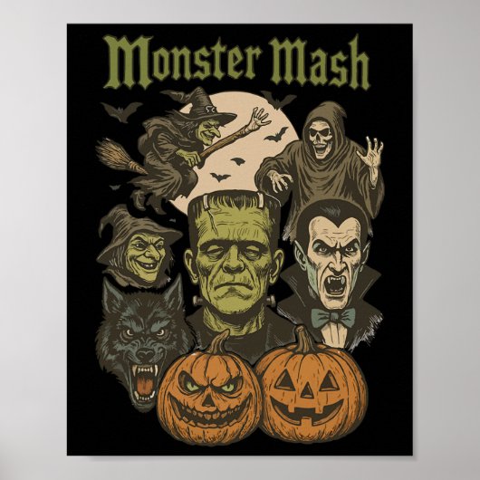 Monster Mash Retro Halloween Grappig Monster Spook Poster (Voorkant)