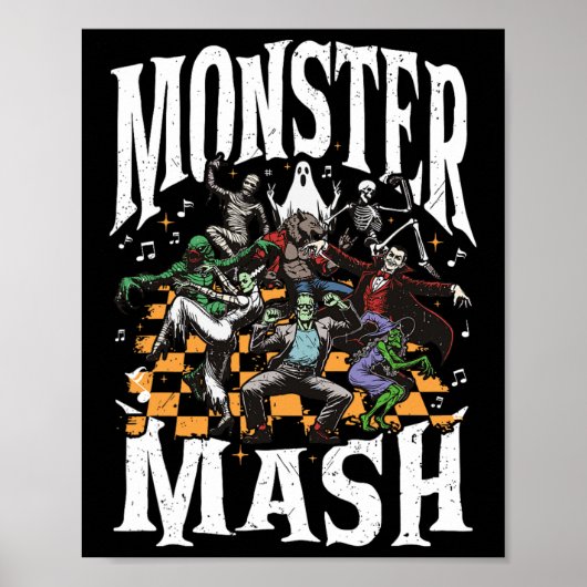 Monster Mash Retro Halloween Grappig Monster Spook Poster (Voorkant)