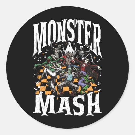 Monster Mash Retro Halloween Grappig Monster Spook Ronde Sticker (Voorkant)
