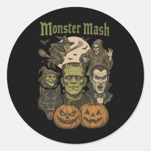 Monster Mash Retro Halloween Grappig Monster Spook Ronde Sticker