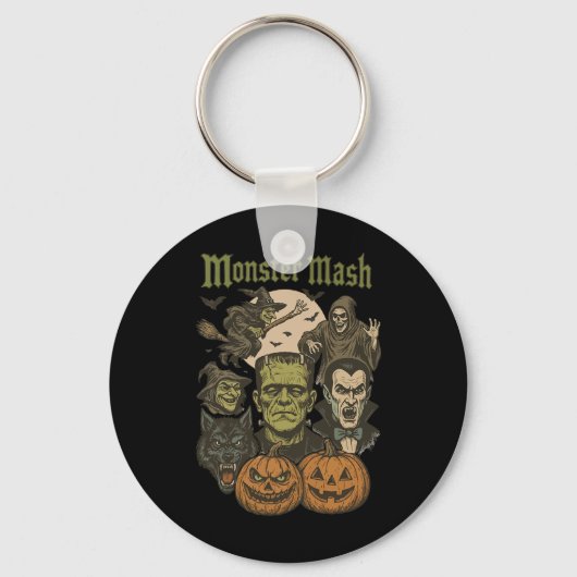 Monster Mash Retro Halloween Grappig Monster Spook Sleutelhanger (Voorkant)