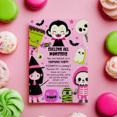 Monster Mash Roze Kinder Halloween Verjaardagsfees Kaart