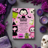 Monster Mash Roze Kinder Halloween Verjaardagsfees Kaart