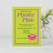 Monster Mash Roze Kinder Schattigee Kleurrijke Hal Kaart (Staand voorkant)