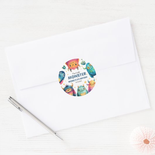 Monster Mash Schattigee Cartoon Kinderen verjaarda Ronde Sticker (Envelop)