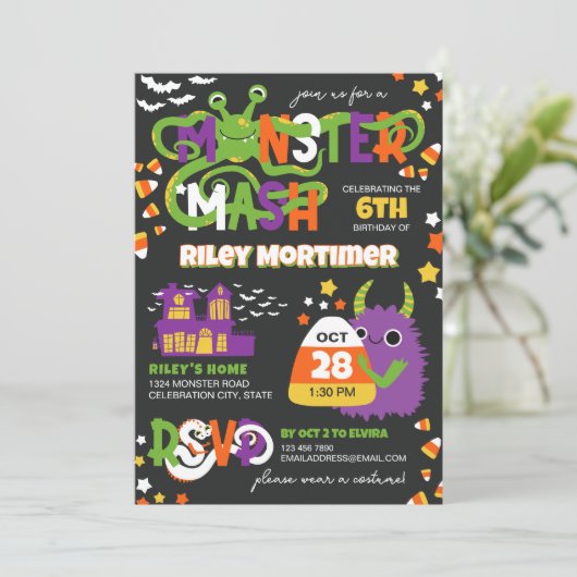 Monster Mash Typografie Kinder Halloween Verjaarda Kaart (Staand voorkant)