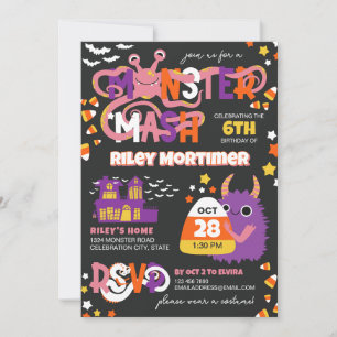 Monster Mash Typografie Meisje Halloween Verjaarda Kaart