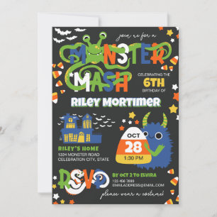 Monster Mash Typography Boy Halloween Verjaardag Kaart