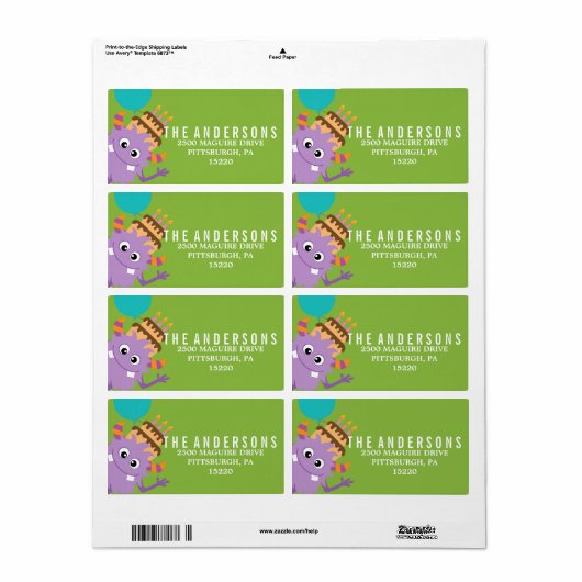 MONSTER MASH VERJAARDAG RETOURADRES LABEL (Full Sheet)