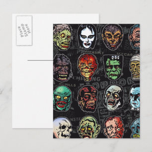 Monster Maskers Kleuransichtkaart – Retro Hallowee Briefkaart