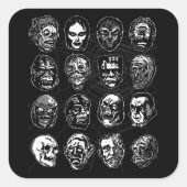 Monster Masks Art Sticker B & W – Retro Halloween (Voorkant)