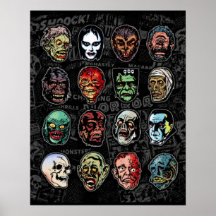 Monster Masks Kleur Poster – Retro Halloween