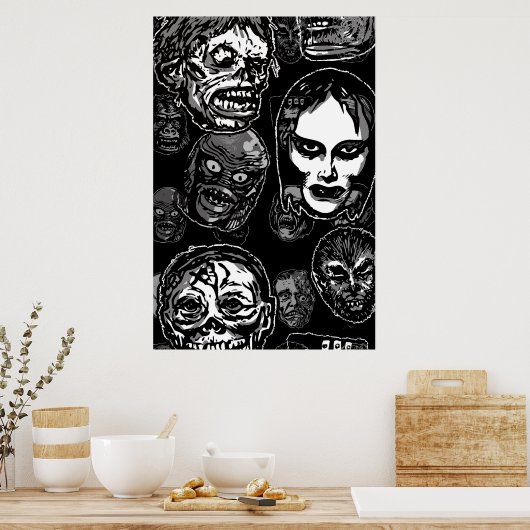 Monster Masks Poster Pop Variant – Retro Horror (Keuken)