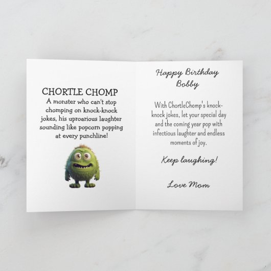 Monster Mayhem...Chortle Chomp Verjaardagskaart Bedankkaart (Binnen)