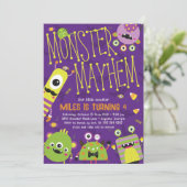 Monster Mayhem Uitnodiging voor verjaardagsfeestje (Staand voorkant)