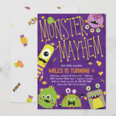 Monster Mayhem Uitnodiging voor verjaardagsfeestje (Voorkant / Achterkant)