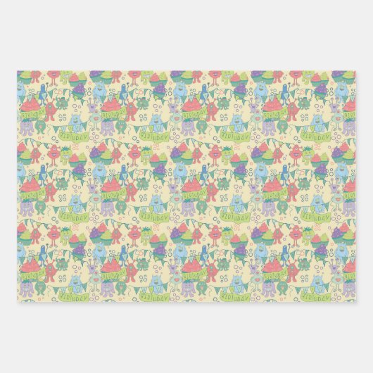 Monster Mayhem Wrapping Paper Flat Sheet Set of 3 (Voorkant)