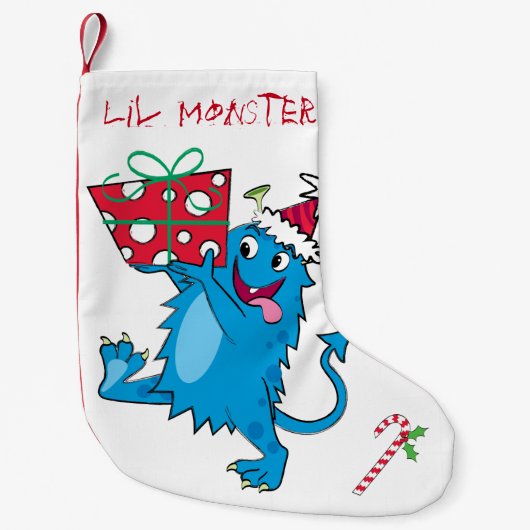 Monster met kerstcadeau kleine kerstsok (Voorkant)