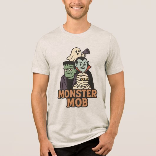 Monster Mob Retro Halloween Klassieke Troep Tri-Blend Shirt (Voorkant)