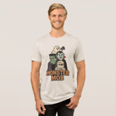 Monster Mob Retro Halloween Klassieke Troep Tri-Blend Shirt (Voorkant volledig)