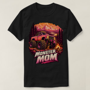 Monster Moeder Roze Vlam Monstertruck Offroad Moed T-shirt
