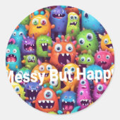 Monster Mood Squad: Schattige kleurrijke monsters Ronde Sticker (Voorkant)