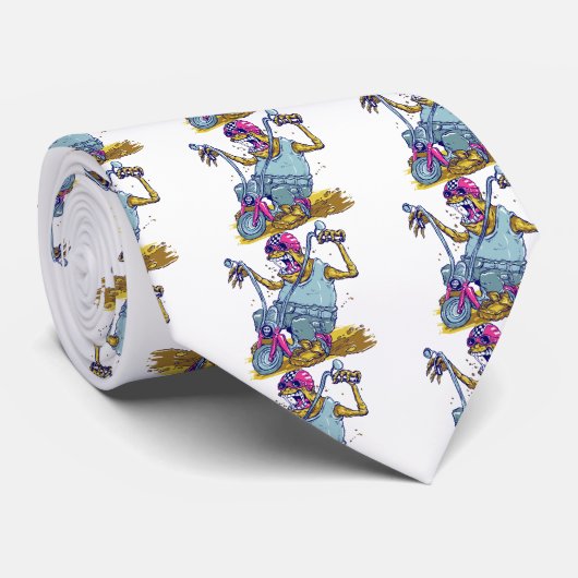 Monster Motorcycle Biker Cartoon Stropdas (Opgerold)