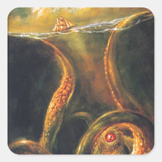 Monster Octopus Vierkante Sticker (Voorkant)