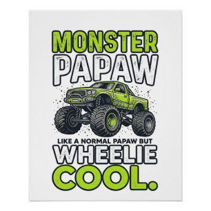 Monster opa Wheelie Cool Grappige Monster Truck On Perfect Poster