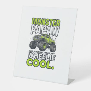 Monster opa Wheelie Cool Grappige Monster Truck On Reclamebord Met Voetstuk