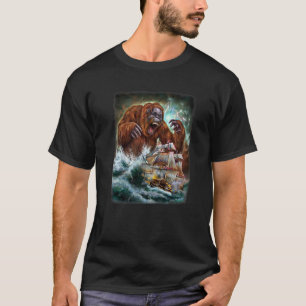 Monster orang-oetan als Kraken een oorlogsschip bi T-shirt