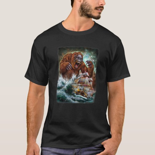 Monster orang-oetan als Kraken een oorlogsschip bi T-shirt (Voorkant)