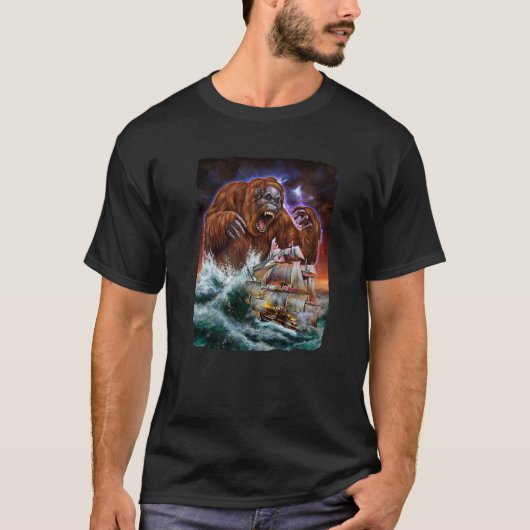 Monster orang-oetan als Kraken een oorlogsschip bi T-shirt (Voorkant)