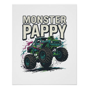 Monster Pappy Monster Truck Ouderwetse Vector Ontw Perfect Poster
