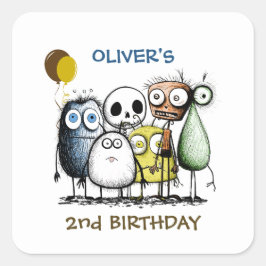 Monster Party Children Invitation Envelope Seal Vierkante Sticker