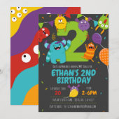 Monster Party Invitation, Monster Boy Kaart (Voorkant / Achterkant)