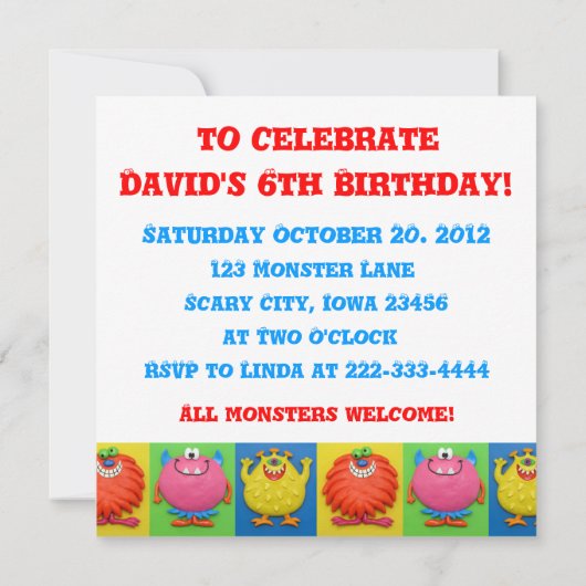 Monster Party Kaart (Achterkant)