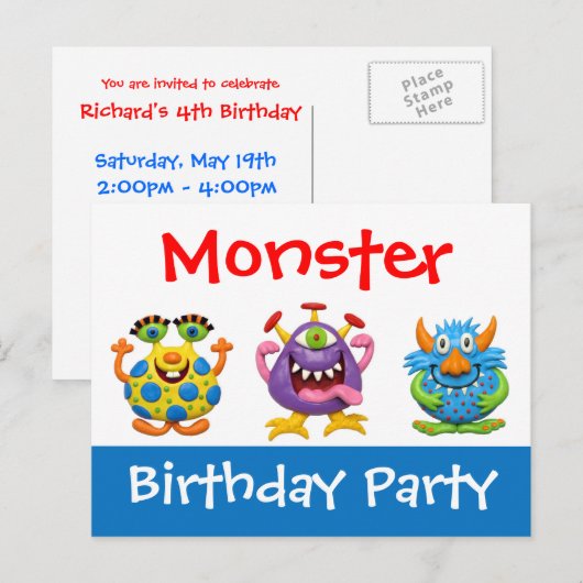 Monster Party Uitnodiging Briefkaart (Voorkant / Achterkant)