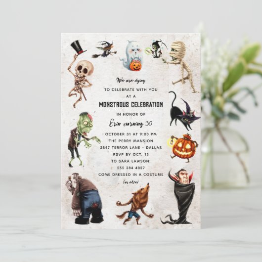 Monster Party Uitnodiging - Monsterachtige Hallowe (Staand voorkant)