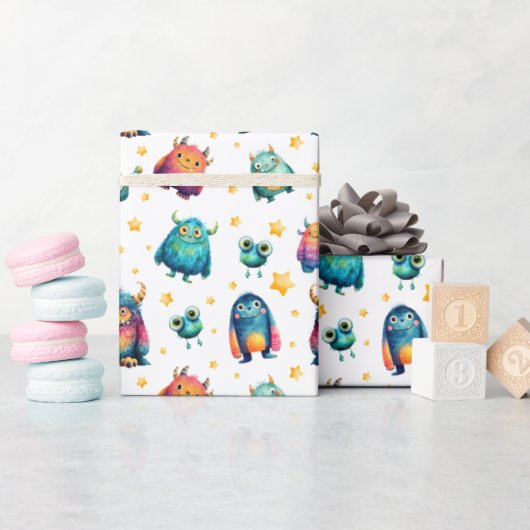 Monster Pattern Whimsical Kinderen Verjaardagsfees Cadeaupapier (Baby Shower)
