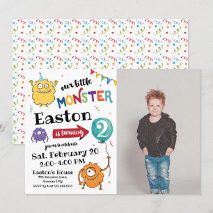 Monster Photo Birthday Invitation Kaart