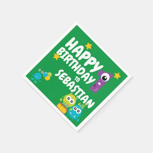 Monster plezier een jaar oude verjaardag gepersona servet (Hoek)