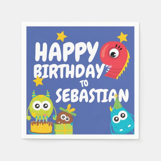 Monster plezier negen jaar oude verjaardag geperso servet (Voorkant)