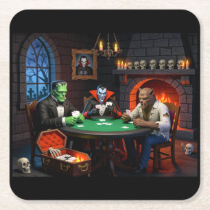 Monster Poker Halloween Achtbaan Kartonnen Onderzetters