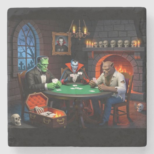 Monster Poker Halloween  Stenen Onderzetter (Voorkant)