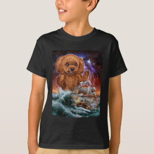 Monster Poodle Dog als Kraken valt een oorlogsschi T-shirt